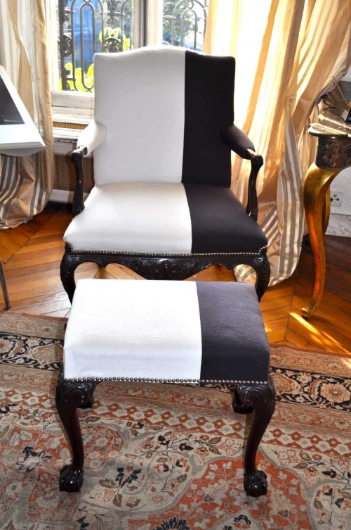 Refaire sièges de style à Paris, hôtel particulier de luxe, tissu Rubelli