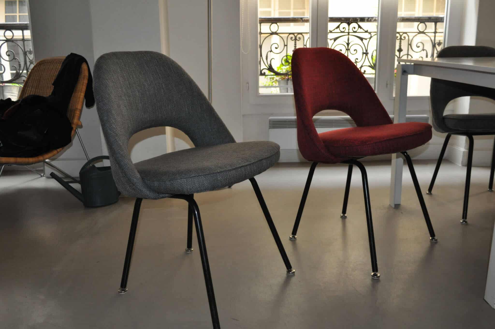 Refaire chaises Knoll Eero Saarinen à Paris, tissu Pierre Frey